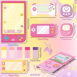 GROBRO7 550 Sheets Cute Cartoon Sticky Notes Set, Funny Game Console Shaped Self-Stick Notepads, Novelty Paper Clips Writing Memo Pad Page Marker for Kids Students Home School Gift (Pink Video Game)