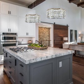 OKES Modern LED Chandelier,Gold Crystal Chandeliers for Dining Room Light Fixture,Dimmable Pendant Light with Remote,Round Chandelier for Kitchen Island,Bedroom,Foyer Entryway,3000-6000K,20Inch