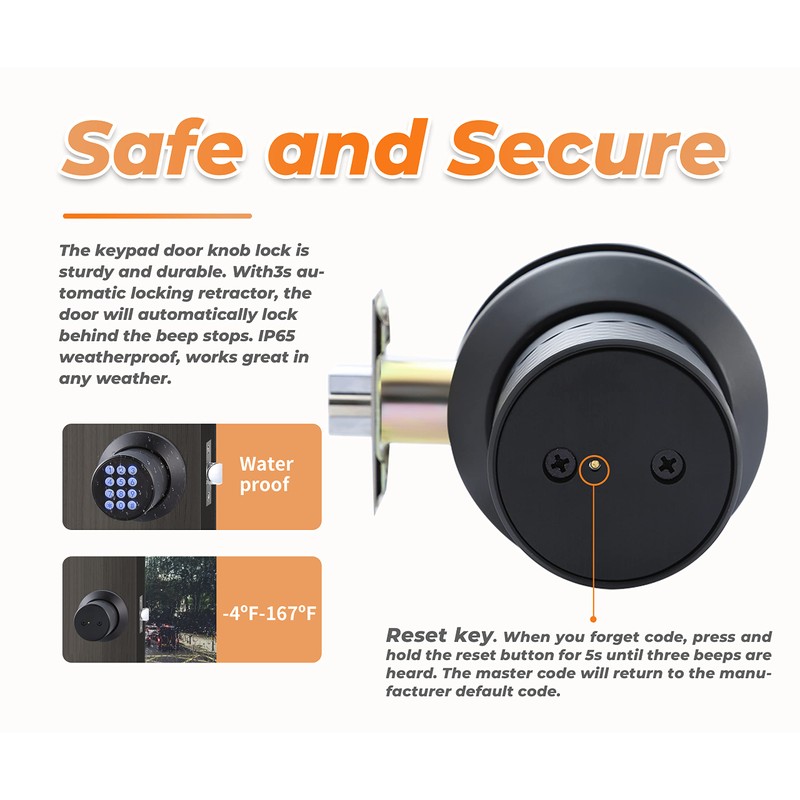 Keyless Entry Door Lock with Handle, Keypad Door Knob, Auto