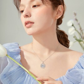 VENACOLY Evil Eye Necklace Moonstone Sterling Silver Nazar Pendant Necklace Crystal Valentines Day Jewellery Birthday Valentines Gifts for Women Her