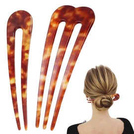YONOY Make Heads Turn: 2 Pcs Large French Hair Pins for Women - 3-Prong French Pins for Thick Hair, U Shaped Hair Forks for Flawless Updo Styles, Brown