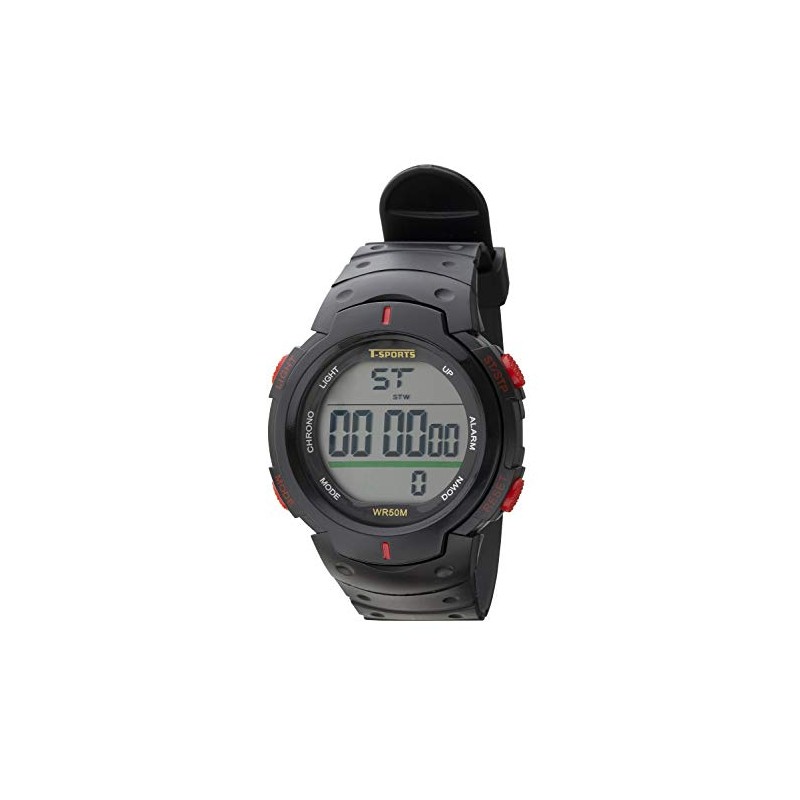 Clefer TS-D153-RD Digital Wristwatch, Waterproof, Multi-functional, Urethane Strap, Black, Dial