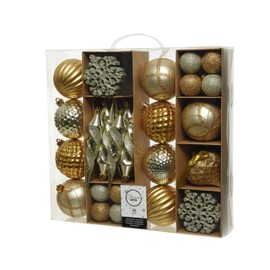 Decoris Set of 50 shatterproof Christmas baubles in gold/champagne/silver made of plastic for indoor and outdoor use