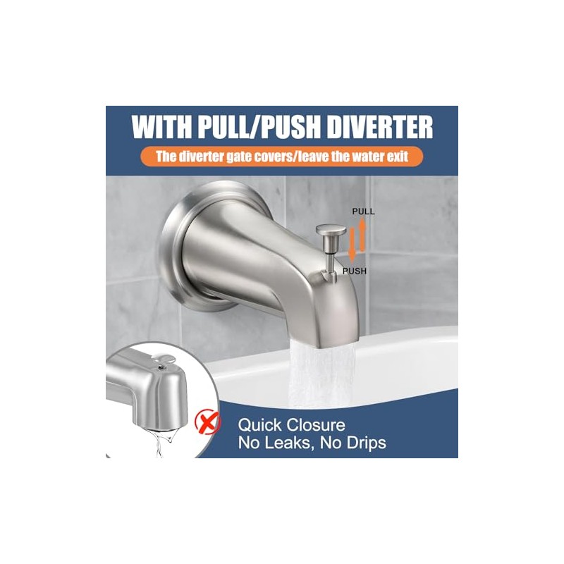 Universal Bathtub Tub Spout with Diverter, Fits 1/2" Slip-Fit Copper