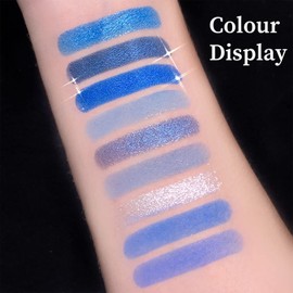 MEITREND Eyeshadow Palette, Blue Glitter Eyeshadow Waterproof Eye Shadow Pallets For Women, Klein Blue Matte Shimmer Eyeshadow Palette 9 Color Long Lasting High Pigmented Eye Make-Up Palette