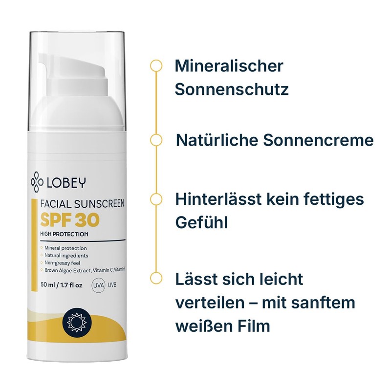 Lobey Mineral Sun Cream Face SPF 30 - Natural UVA/UVB