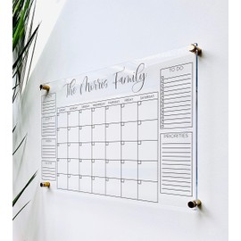 Large Clear Acrylic Monthly Calendar for wall | Dry-Erase Message White Board Calendar Wall Mounted Office Home Family Organization Tools Must Haves School Kids Adult Mom Teen Monthly Weekly ADHD Tool