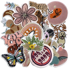 Boho Girly Iron On Patches, Cute Embroidery Applique Patch, DIY Decorative Heat Press Patches for Jeans Jackets Clothing Backpacks Hats (Boho1 16 Pcs)