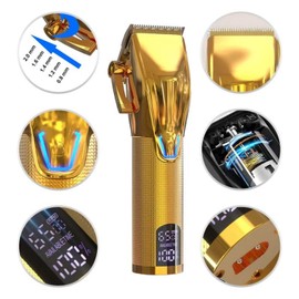 Roziapro Professional Hair Clippers for Men Electric Beard Trimmer Barber Clippers for Hair Cutting with T-Blade Edgers Rechargeable Hair Clipper and Trimmer Kit with LED Mens Christmas Gifts (Gold)