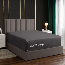 Lazzaro Home bed sheets Fitted sheet Extra Deep Pocket (40 cm) Easy Care Soft Brushed Microfibre Fabric Shrinkage and Fade Resistant (Double (135 x 190 cm), Charcoal)