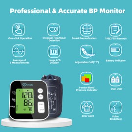 Hetaida Blood Pressure Monitor for Upper Arm, Digital BP Machine with Large Backlit LCD, Voice Prompt, USB & Battery Powered, 2-User Memory, FDA Cleared, FSA Eligible