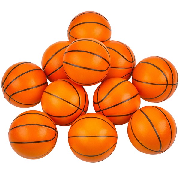 Mini Basketball Stress Balls - (Pack of 12) 2.5 Inch Small Soft Foam Squeeze Ball for Kids, Sports Theme Party Favor Toys Birthday Party Game, Stress & Anxiety Relief Squeeze Balls, Stocking Stuffers