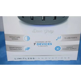 Limitless Innovations Charge Hub X7 Signature Dove Grey SmartSpeed 7 Port USB Desk Charging Station G2