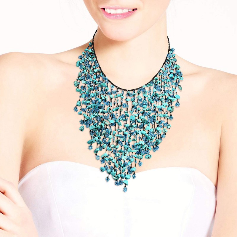 AeraVida Dramatic Draping Waterfall Simulated Turquoise Layered Statement Collar Necklace