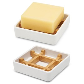 Bamboo Soap Dishes for Bar Soap Holders for Shower for Bathroom Sink Bulk Small Wooden Soap Tray Jabonera Pretty Neat Ventilated Soap Dish Disj Disk, Detachable (Single Right Angle White)