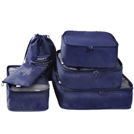 PROMUN Travel Packing Cubes, 6 Set Luggage Organizer with Laundry Bag, Luggage Compression Pouches, Waterproof and Rip Resistance(Dark Blue)