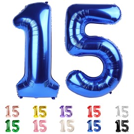 15 Balloons Number, 15th Birthday Decorations for Girls Boys, 51st Dark Blue Birthday Party Decorations 40 In Jumbo Foil Mylar Balloons for Engagement, Wedding, Celebration, Graduations