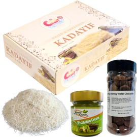 Premium 500gr Dried & Shredded Kadayif+200gr Pistachios Cream +280gr Melting Chocolate, 3 Items for Dubai Chocolate, (Kataifi) Fillo Dough, Kurutulmus Kadayif Pastry Dough, Phyllo Dough