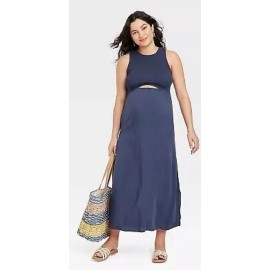 Isabel Maternity by Ingrid & Isabel New Isabel Maternity Womens Navy Blue Smocked Cut Out Maxi Maternity Dress Sz L