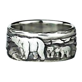 Bear Ring for Men, Cute Polar Bear Ring, Norse Viking Bear Head Ring, Vintage Bears Totem Amulet Ring, Hip Hop Biker Ring, Punk Animal Bear Jewelry Jewelry for Men Mens (7)