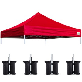 Eurmax USA New 10x10 Pop Up Canopy Replacement Canopy Tent Top Cover, Instant Canopy Top Cover ONLY, Choose 30 Colors,Bonus 4PC Pack Weight Bag (Red)