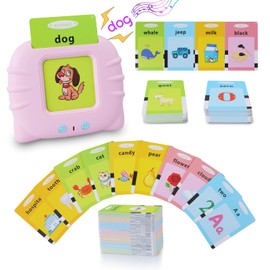 English Talking Flash Cards Learning Toy for Toddlers 1-6 Years Old, 192 Sheets 384 Words, Audible Educational Toy, Interactive Toy for Boys Girls Pink