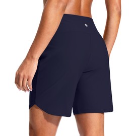 G Gradual - Pantalones cortos de natación para mujer, de 7 pulgadas, de secado rápido, pantalones cortos de playa, de cintura alta, para mujer, con bolsillos forrados, marino, Small