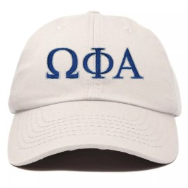 DALIX Omega Phi Alpha Greek Letters Hat Womens Embroidered Baseball Cap Beige