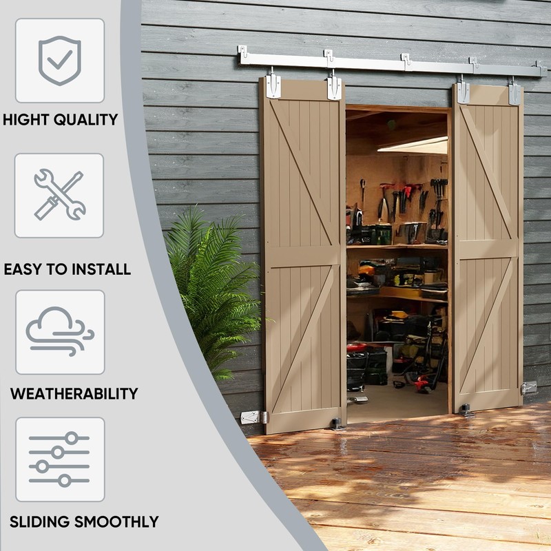 JUBEST 8FT Box Rail Exterior Barn Door Hardware Kit, Heavy