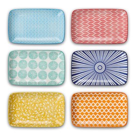 Selamica Ceramic 8 inch Rectangular Salad Plates, Dinner Plates, Pasta Dessert Plates for Appetizer, Sushi, Fruit - Microwave/oven/Dishwasher Safe, Set of 6, Assorted Colors