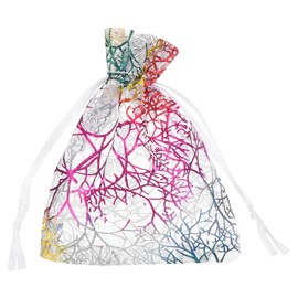 MECCANIXITY Organza Bag 5" x 7", Sheer Colorful Coral Mesh Bags Drawstring Gift Bags Bulk Party Favor Bag Jewelry Pouches for Wedding Candy Valentines (White-Gold, Pack of 100)