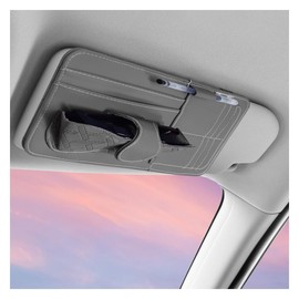 UHANBUT Car Sun Visor Organizer, PU Leather Vehicle Sunglasses Holder, Multi-Pocket Automotive Storage Pouch for Pen, Glasses, Ticket, Card, Auto Visor Accessories for Car, SUV, Truck (Grey)