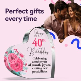 40th Birthday Gifts for Women - New Possibilities - Acrylic Heart Plaque Keepsake Gift for 40 Year Old Woman Her, 100mm x 100mm Present For Family Best Friends Bestie Gifts