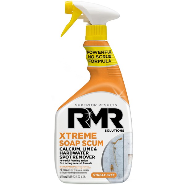 RMR - Xtreme Soap Scum Remover, Fast-Acting, No-Scrub Bathroom Cleaner for Soap Scum, Calcium, Hard Water, Limescale, and Shower Tile Residue, Bleach-Free, 32-Fluid Ounce Spray Bottle