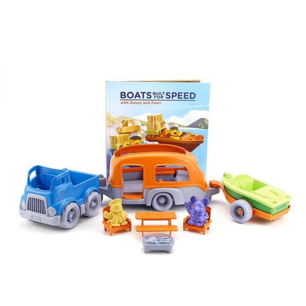 Green Toys RV Camper Set & Boats Built for Speed Storybook