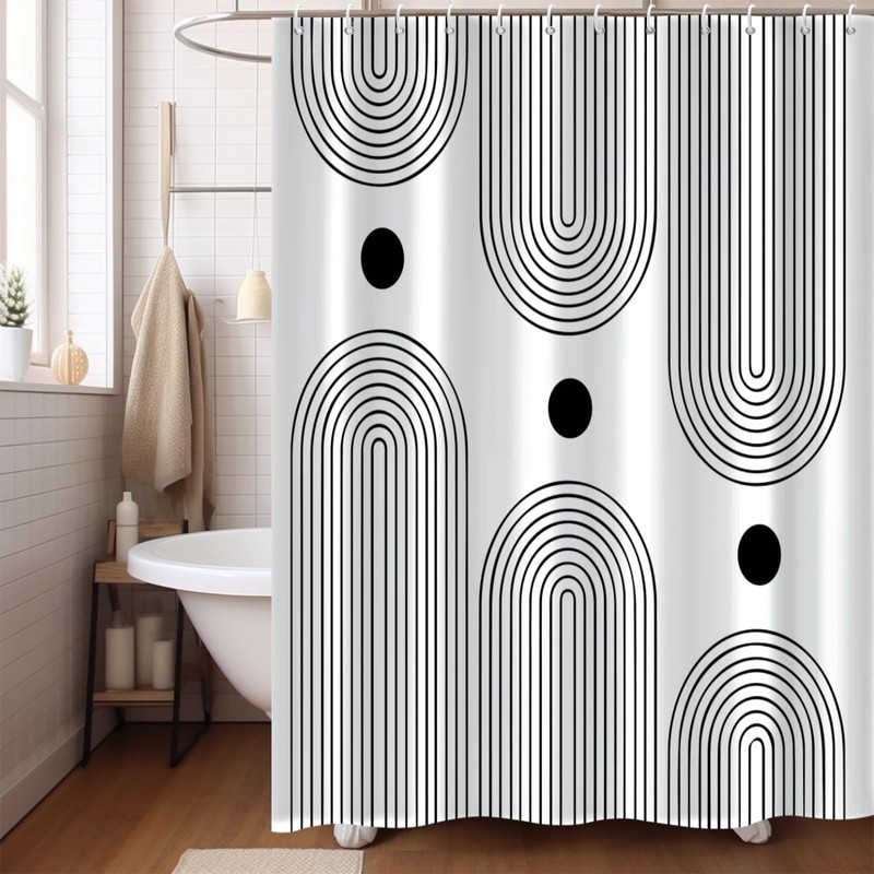 GKLEASG White and Black Shower Curtain, Boho Minimalist Mid Century