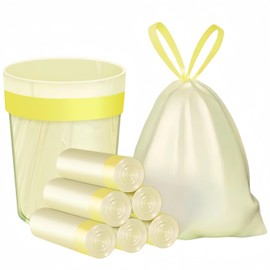Small Trash Bags, 5 Gallon Strong Drawstring Kitchen Garbage Bags Plastic Trash Can Liners For Bathroom Office， 75 Counts (Yellow)