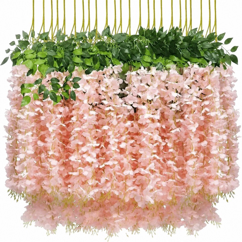 12-Piece Artificial Wisteria Vine Set – Hanging Silk Faux Flowers