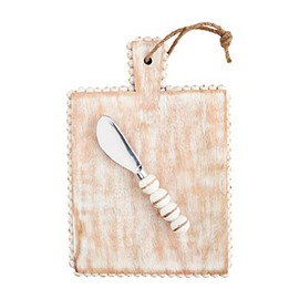 Mud Pie Square Small Beaded Board Set, Board Approx 9 1/2" X 7" | Spreader 5 1/2"