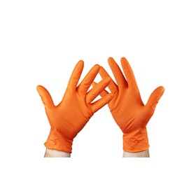 KMINA - Diamond Grip Nitrile Gloves MEDIUM (x1 Pack 50 units), Heavy Duty Nitrile Gloves Orange, Textured Nitrile Gloves, Mechanic Gloves Disposable, Powder Free Nitrile Gloves, Orange (LATEX FREE)