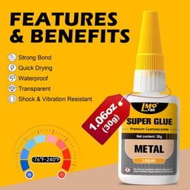 Metal Super Glue Liquid, Clear Instant Cyanoacrylate Adhesive for Metal Repair, All Purpose CA Glue for Shoe Ceramic Repair Plastic Leather Glass Wood Pottery Aquarium Porcelain Fletching Waterproof