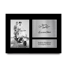 HWC Trading A4 Audrey Hepburn & Gregory Peck Roman Holiday Gifts Printed Signed Autograph Picture For Movie Memorabilia Fans