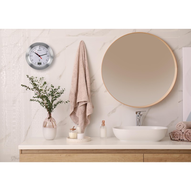Bresser MyTime Bath 8020114 Bathroom Wall Clock with Temperature Display