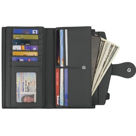 Travelambo Wallets Women RFID Large Capacity Luxury Waxed Leather Clutch Wallet Multi Card Organizer