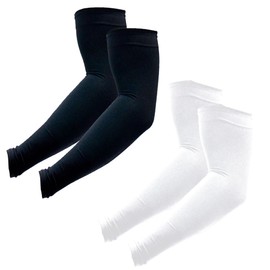 PFFY 2 Pairs Cooling Arm Sleeves for Men & Women UV Sun Protection Sports Sleeve Black+ White