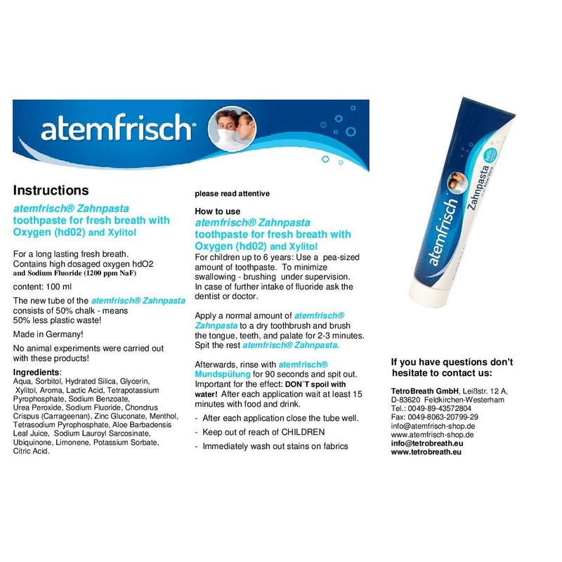 Made in Germany: Breath-Fresh Toothpaste 100 ml Against Bad Breath