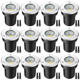 LEDVIE LED Landscape Lights, 12 Pack 7W Ground Lights With 24 Connectors, Low Voltage In-Ground Well Pathway Lighting, Warm White, Waterproof for Driveway, Deck, Step, Garden