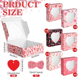 30 Pcs Valentines Day Cookie Boxes with Window 8 x 8 x 2.5 Inch Valentine's Treat Boxes Bakery Candy Cupcakes Desert Container for Pastries Packaging Wedding Party Supplies Gift Giving (30)