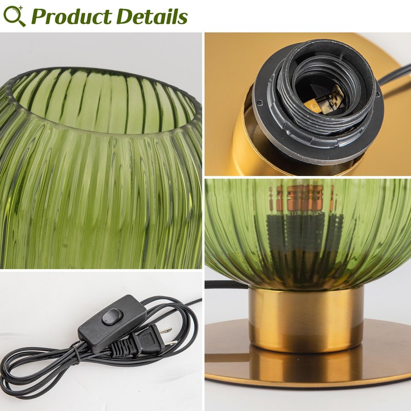 Soutas Green Glass Table Lamp, Mid Century Modern Table Lamp