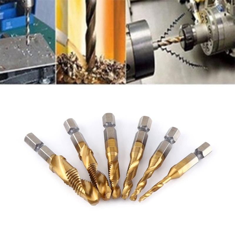 6 Pieces Machine Tap Set Titanium Spiral Groove Drill Tap